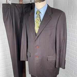 Trussini‎ Suit Men 42/35Wx30L Brown Blue Stripe Classic Super 100s Wool Italy